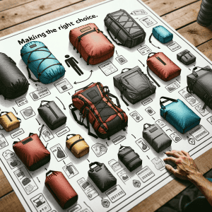 dry bag DALL·E 2023 11 21 21.45.40 An image that captures the theme Making the Right Choice with a selection of dry bags in various sizes and colors displayed together. The b 副本
