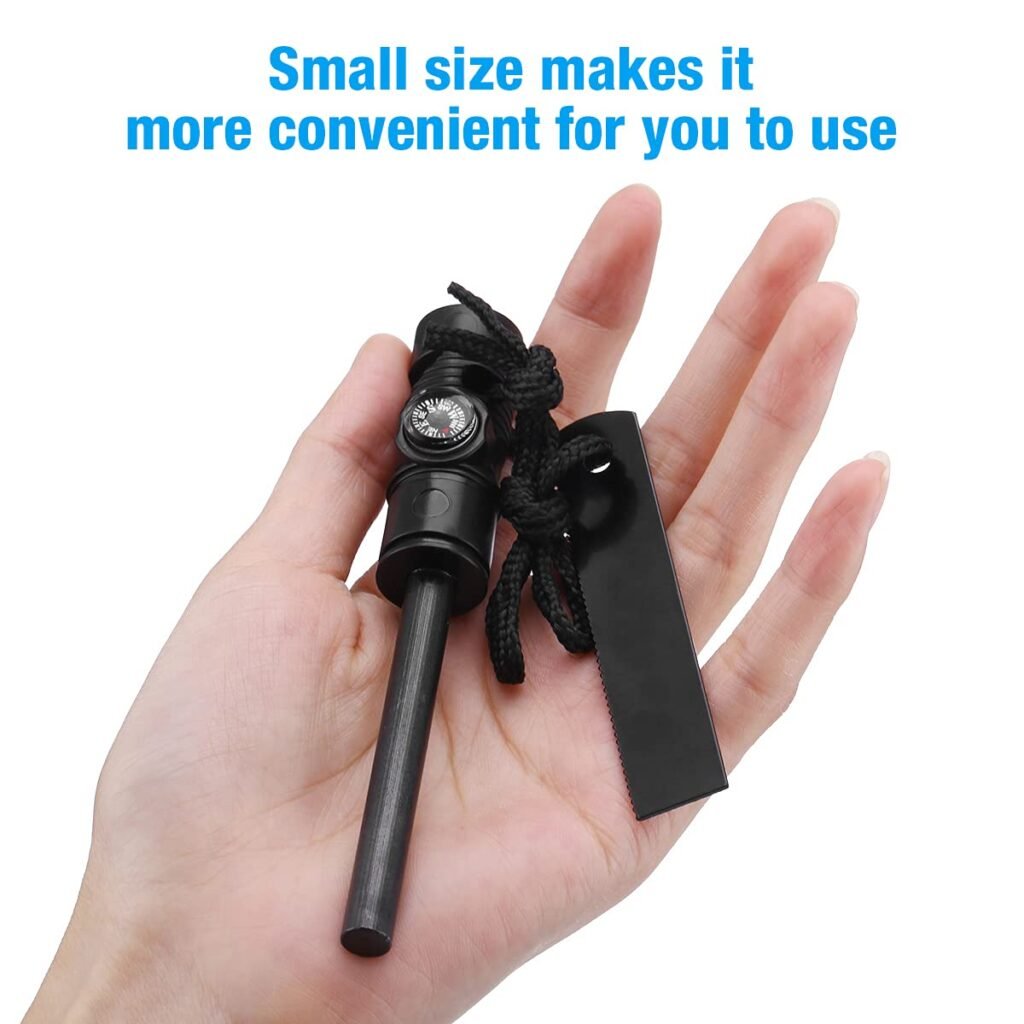 A compact and pocket-sized ferro rod bulk FRC52 kit held in a hand to demonstrate its convenient size for bushcraft, camping, and EDC survival gear.