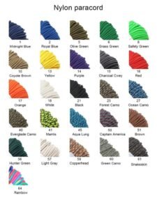 paracord manufacturer Color Chart For Nylon Paracord