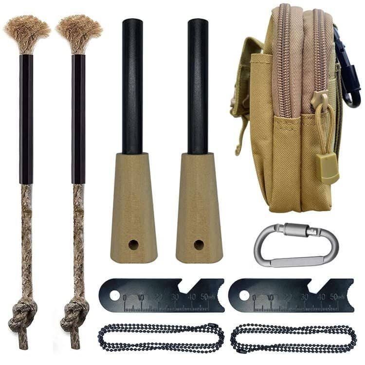 Comprehensive ferro rod bulk FRC24 kit including bulk ferrocerium rods, wax-impregnated hemp wicks, tactical pouch, and multi-tool strikers for survival gear wholesalers.