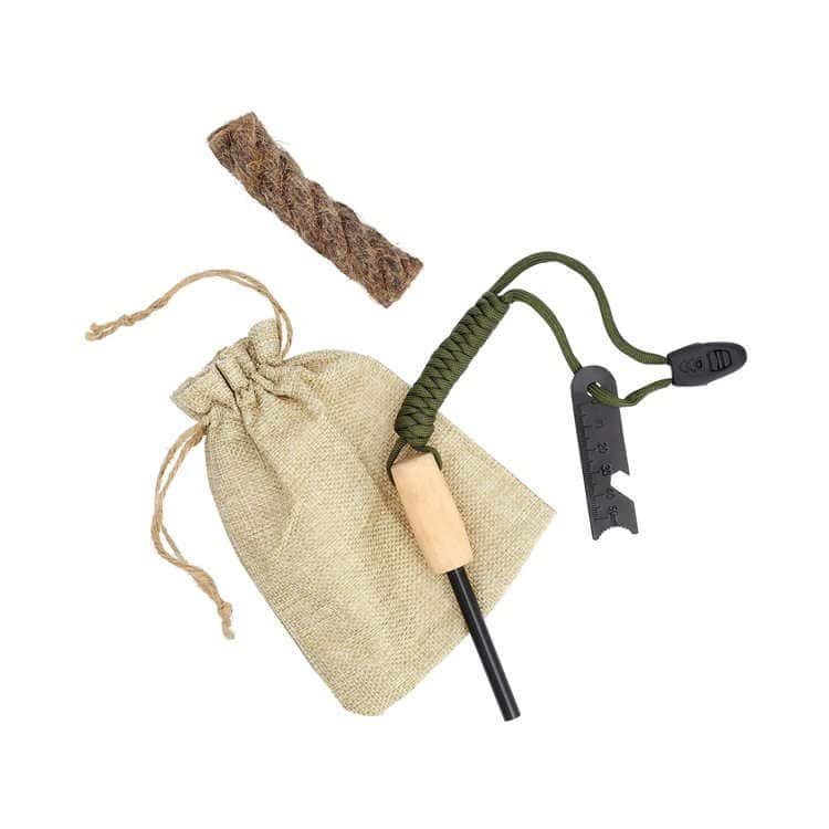 10*100mm wax-infused jute tinder rope included in the ferro rod bulk FRC08 kit for reliable fire starting in wet conditions.