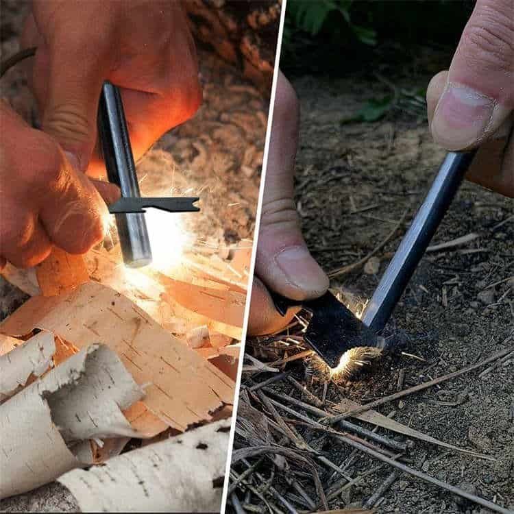 High-intensity 3,000°C sparks produced by bulk ferrocerium rods for reliable fire starting in all weather conditions.