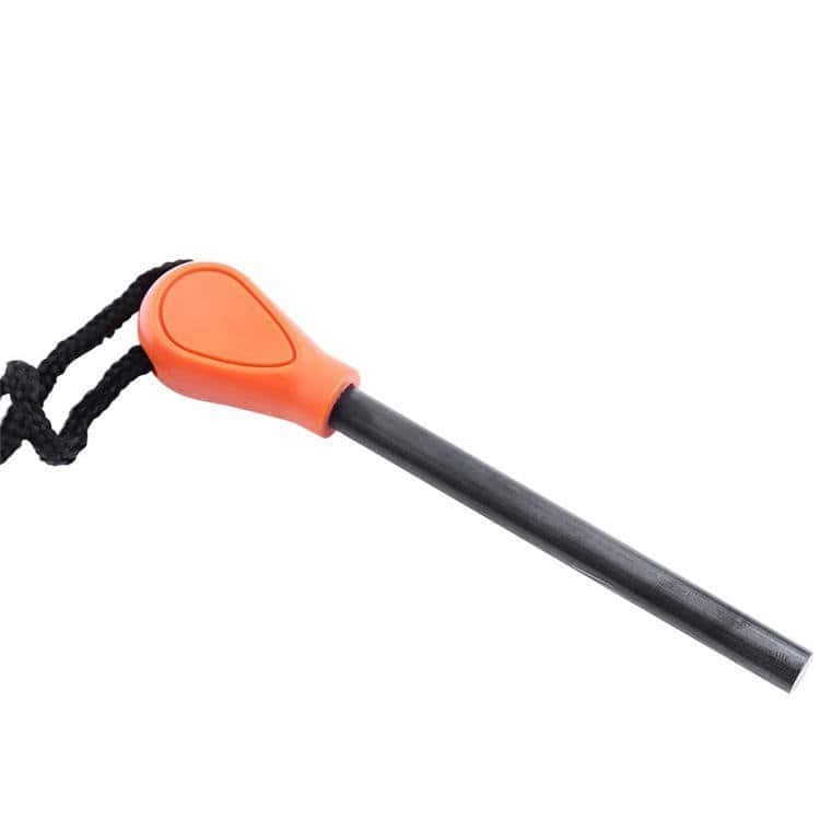 Factory-direct ferro rod bulk FRC26 highlighting the durable outdoor survival fire starter rod with an ergonomic orange grip.