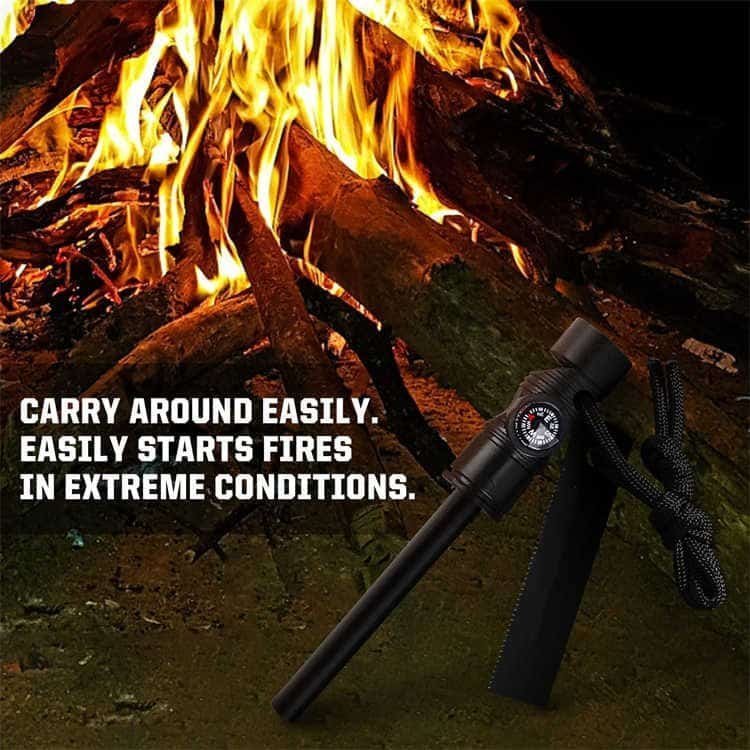 Heavy duty tactical fire starter from the ferro rod bulk FRC27 series performing in extreme outdoor conditions.