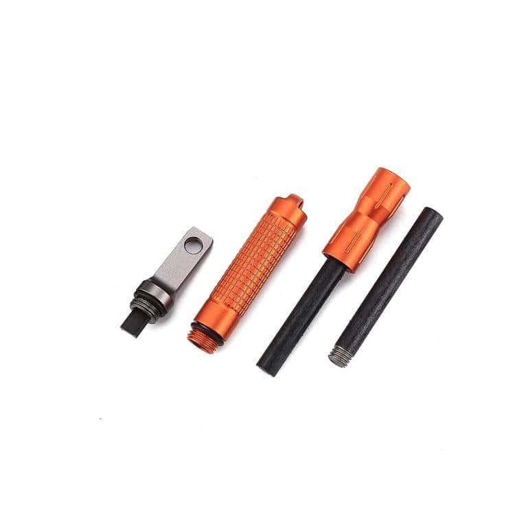 Detachable 3-in-1 magnesium fire starter showcasing dimensions and tactical anti-slip handle from a reliable ferro rod bulk FRC28 supplier.