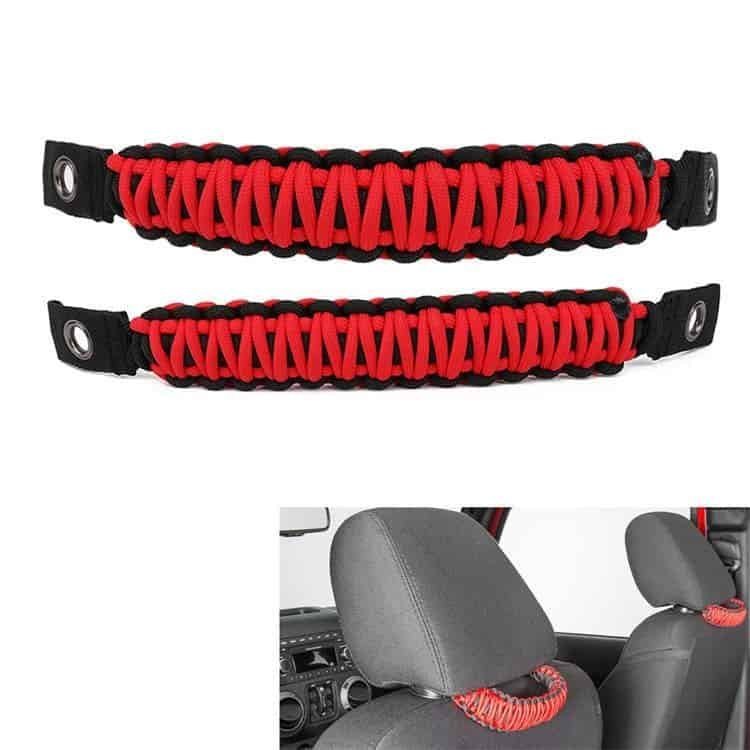 PH03 custom paracord holder installed on a vehicle headrest, manufactured for bulk automotive accessory buyers.
