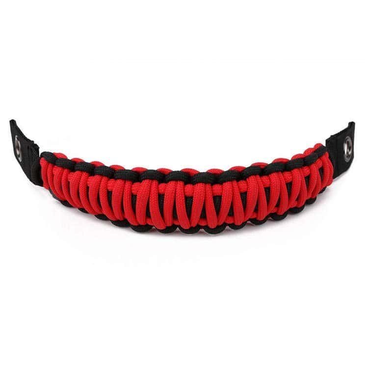 Wholesale paracord holder PH03 featuring two red and black heavy-duty woven grab handles directly from the manufacturer.