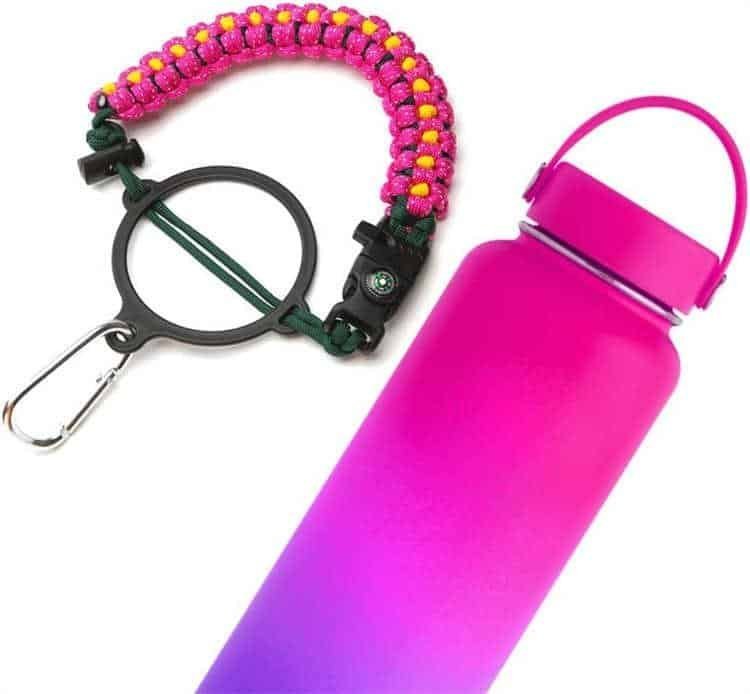 A woven paracord strap designed as a bottle hanger, part of custom paracord products.