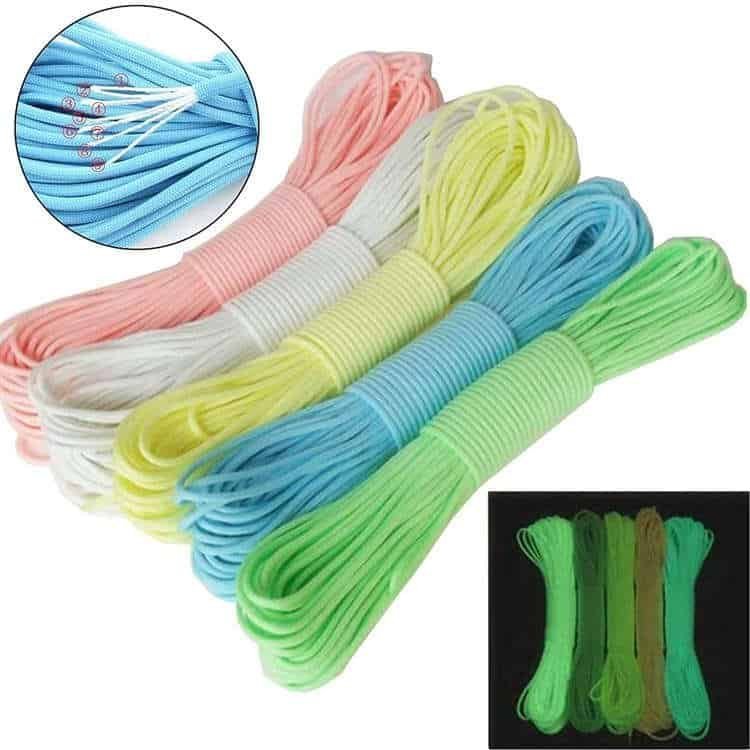 Premium luminous utility ropes shown alongside a detailed macro-shot of the multi-strand inner core, manufactured by an experienced paracord manufacturer.