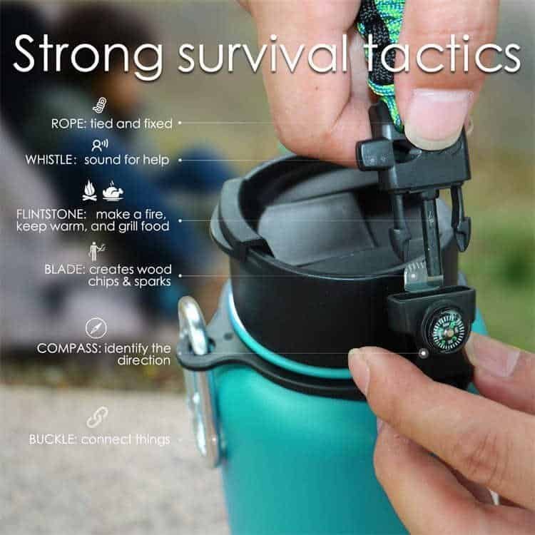 PH04 flower braided paracord bottle handle securely attached to a wide mouth insulated water bottle