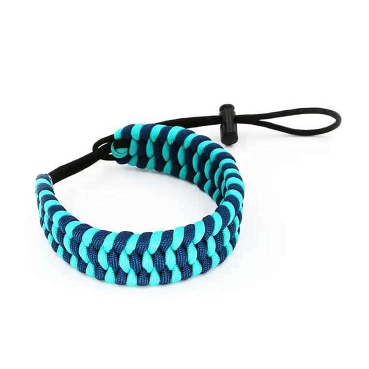 Blue and turquoise hand-braided camera lanyard, premium paracord lanyard supplies with adjustable cord lock