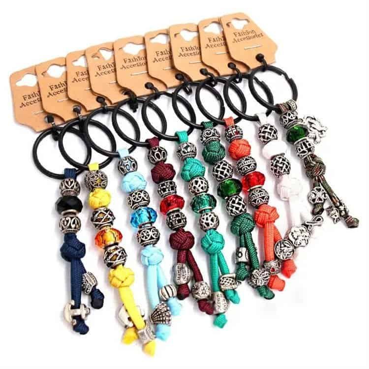 Custom retail display card packaging for PK01 paracord keychains provided by an experienced paracord manufacturer supplying bulk paracord solutions.