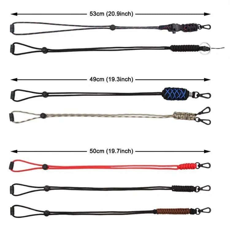 Size specification for PL06 tactical lanyards from wholesale paracord lanyard supplier, measuring 49cm to 53cm in length.
