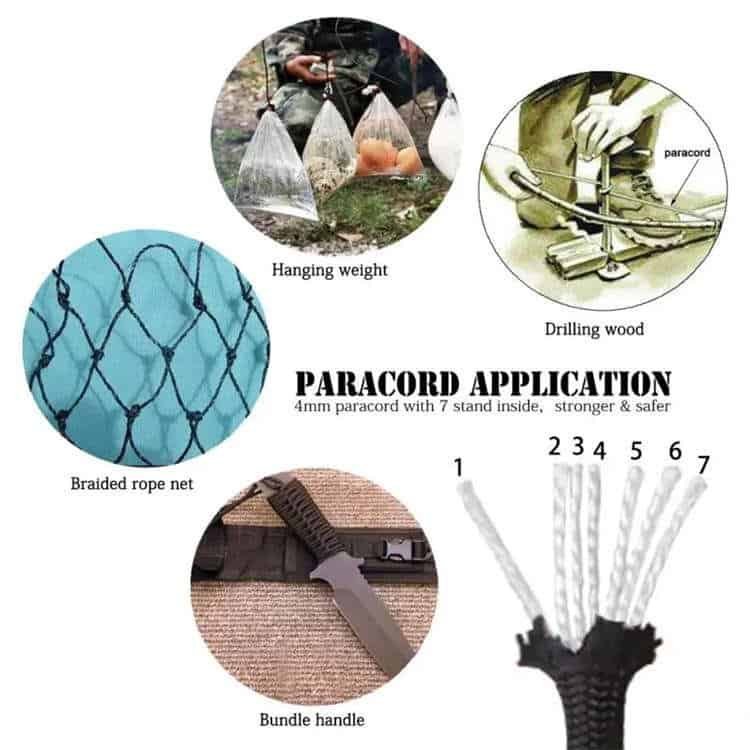 Heavy-duty 4mm 7-strand inner core paracord application diagram produced by a professional paracord lanyard manufacturer.