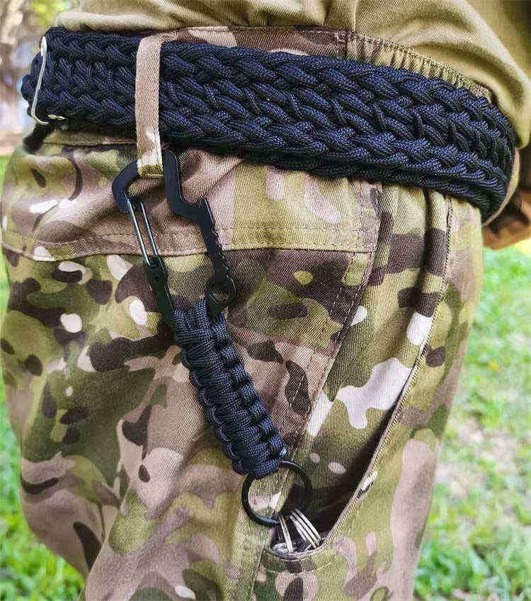 K04 paracord carabiner keychain clipped to tactical pants belt loop for wholesale paracord buyers