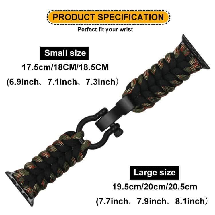 Detailed view of 7-strand weave, adjustable bow shackle, and watch adapter featured in our paracord watch band bulk collection.