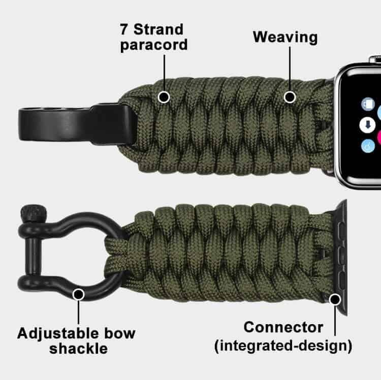 Product specification chart showing small and large size options for the paracord watch band bulk inventory.