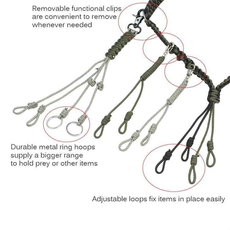 Durable metal ring hoops and paracord loops designed for paracord lanyard supplies and hunting gear holding