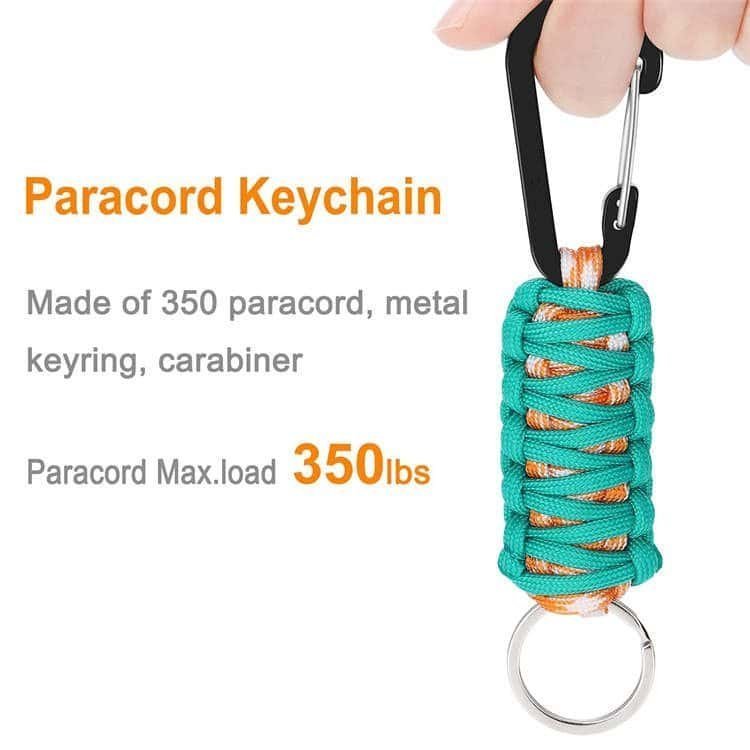 PK03 heavy-duty tactical keychain featuring high-tensile bulk paracord with a 350 lbs load capacity.