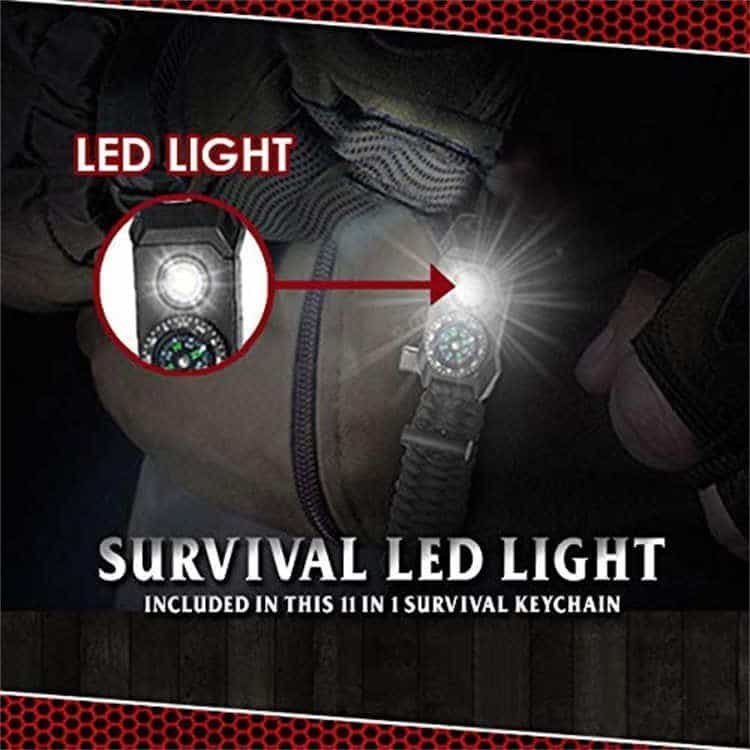 Built-in survival LED flashlight feature on the PK02 wholesale paracord emergency keychain.