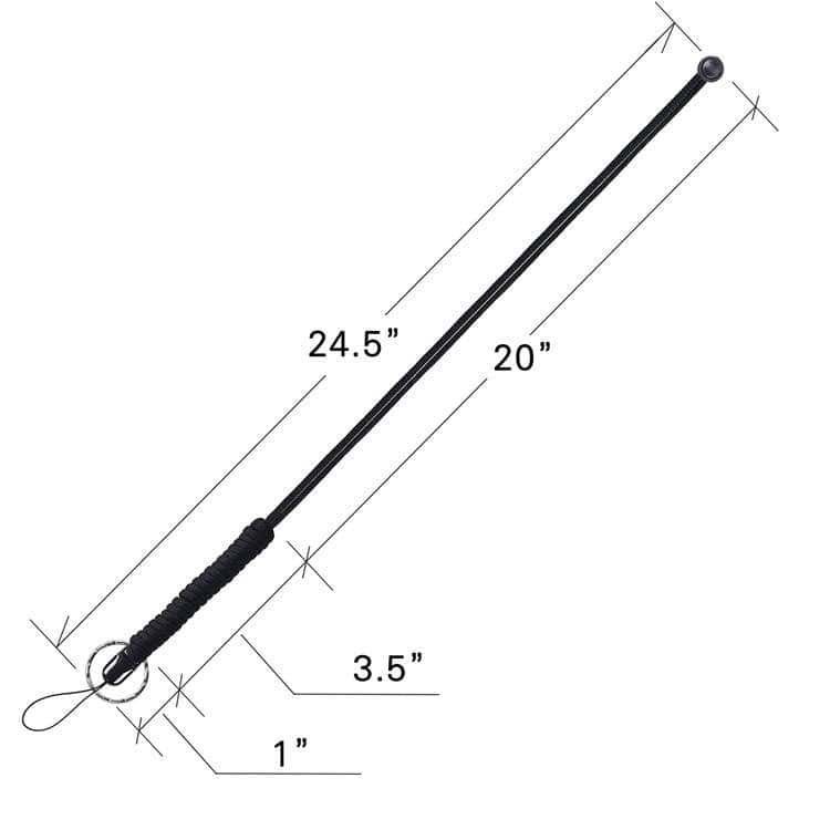 Detailed size diagram for 24.5-inch survival paracord lanyard supplies showing 20-inch loop and 3.5-inch weave.