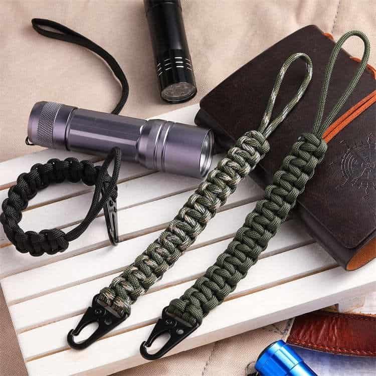 Everyday carry setup featuring PL02 wholesale paracord lanyard keychains craft-woven by an experienced paracord lanyard manufacturer.