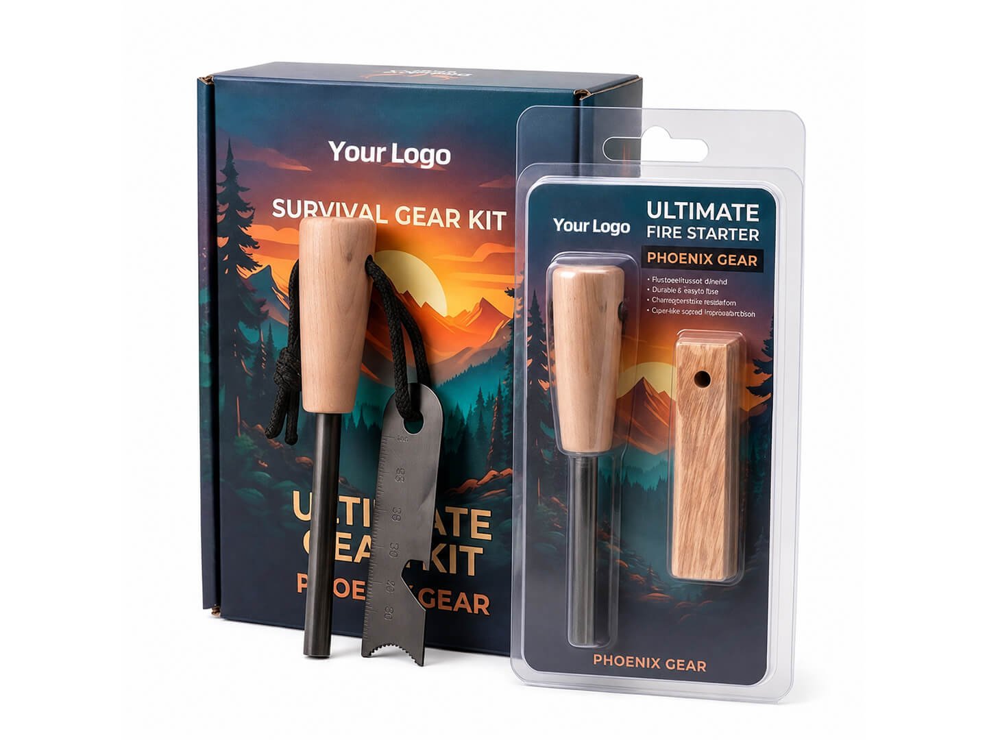 Fire starter gift box and blister card packaging with custom brand design